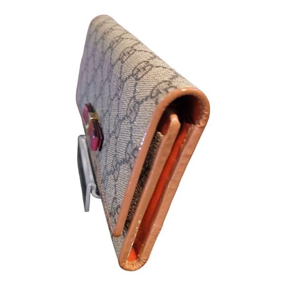 Gucci Coated Canvas Monogram Long Wallet with Pink Bow and Orange Interior EUC - Picture 3 of 12